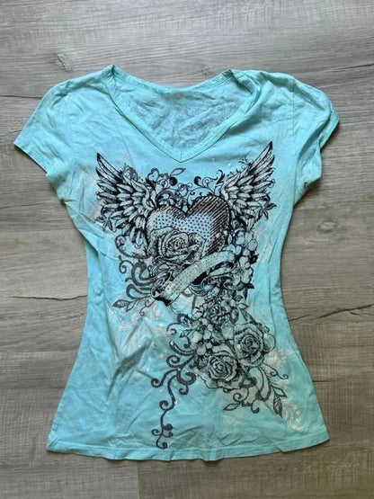 Summer Subculture Vintage Purple Print T-Shirt - American Retro Casual Slim Tee