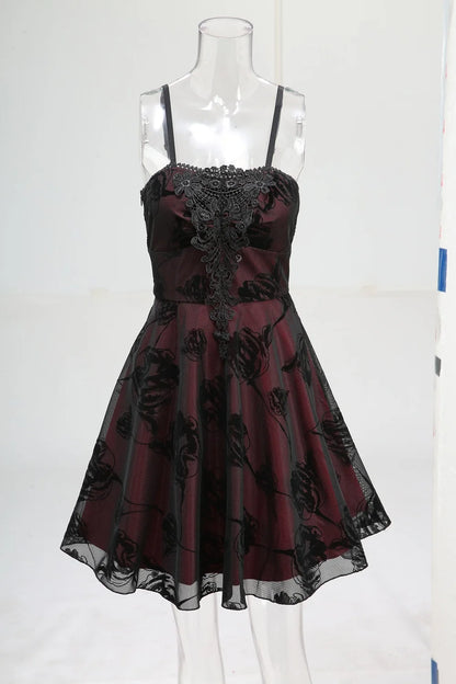 Vintage Gothic Dress.  Applique Layered A Line Cami Dress.  Punk Goth Party Cocktail Dress
