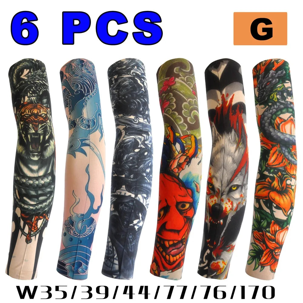 6 PCS Tattoo Sleeve for Men or Women - Anti-Sunburn Sleeve - Elastic Cycling Sleve