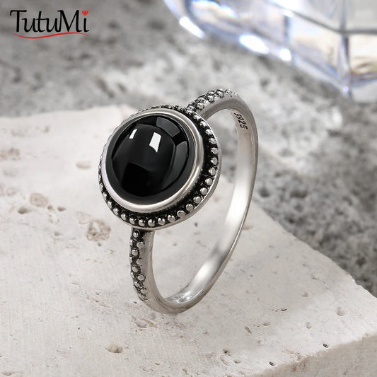 Vintage Sterling Silver Black Onyx, Minimalist Ring.  Color options.