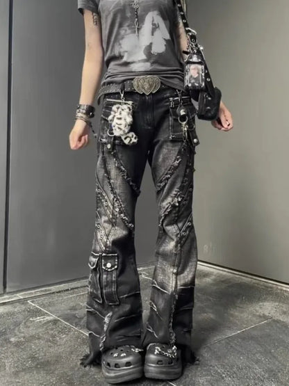Autumn/Winter Denim Flared Jeans - Bell Bottom Designer Goblin Core Pants