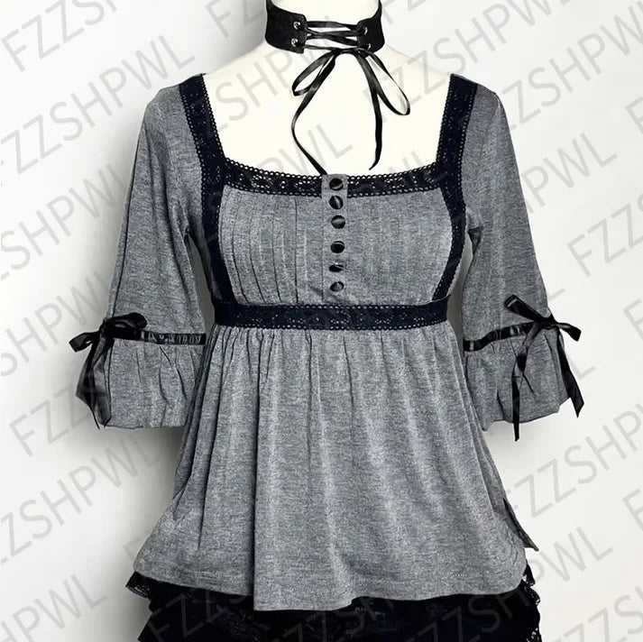 Goth Doom Grey Aesthetic Lace T-Shirt