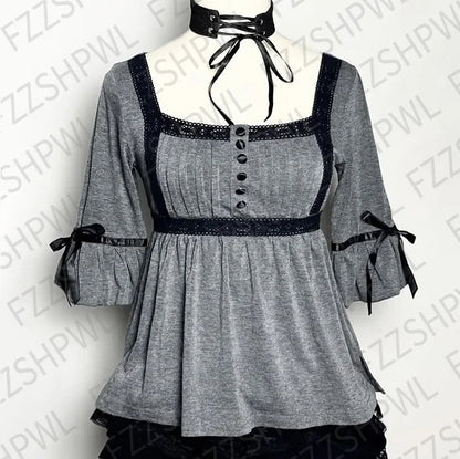 Goth Doom Grey Aesthetic Lace T-Shirt