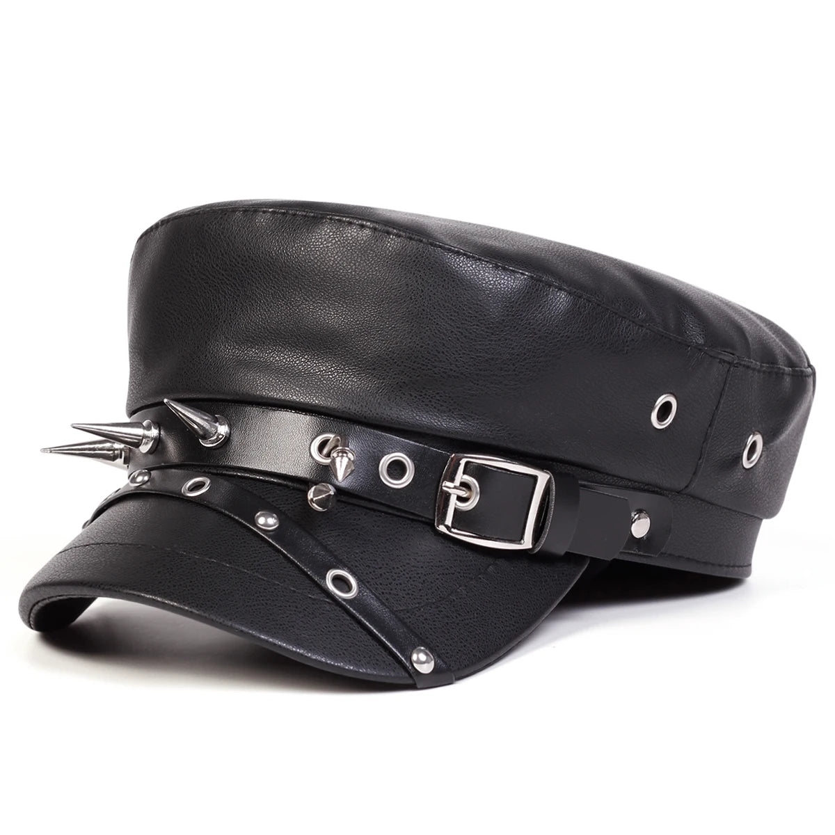 Women's Large Belt Buckle Leather Hat - Sailor Hats, Beret Cap, Military hat
