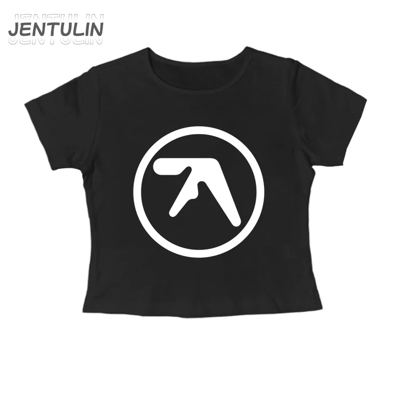 Punk Aphex Twin Print T-Shirt. Oversize Hip Hop Women Streetwear - Crop Top Baby Goth