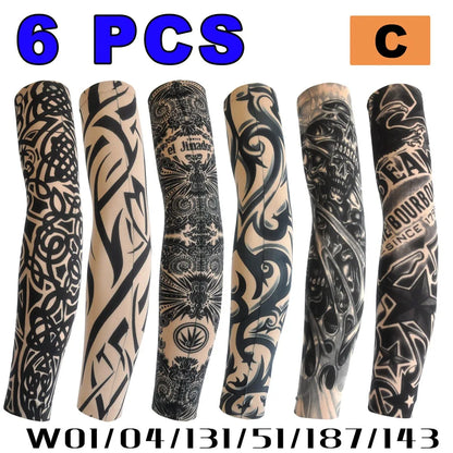 6 PCS Tattoo Sleeve for Men or Women - Anti-Sunburn Sleeve - Elastic Cycling Sleve