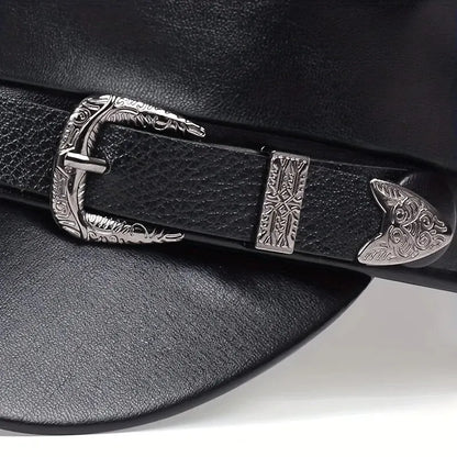 Women's Large Belt Buckle Leather Hat - Sailor Hats, Beret Cap, Military hat
