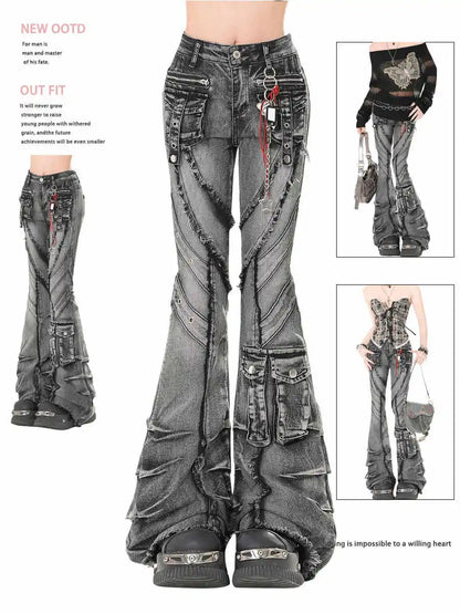 Autumn/Winter Denim Flared Jeans - Bell Bottom Designer Goblin Core Pants