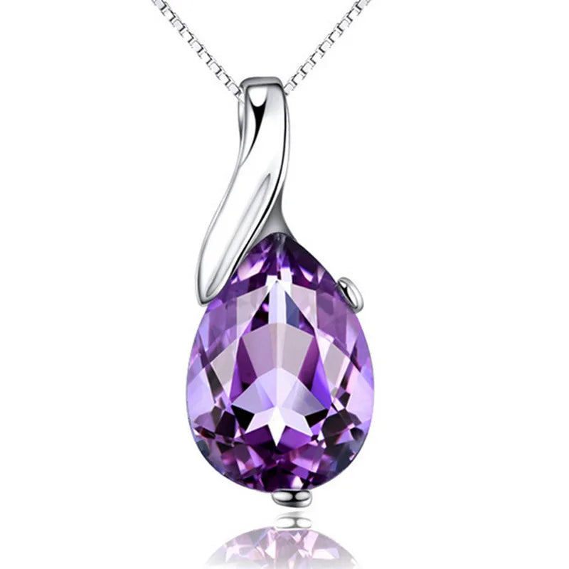 Sterling Silver Angel Tears Crystal Red Pendant Necklace