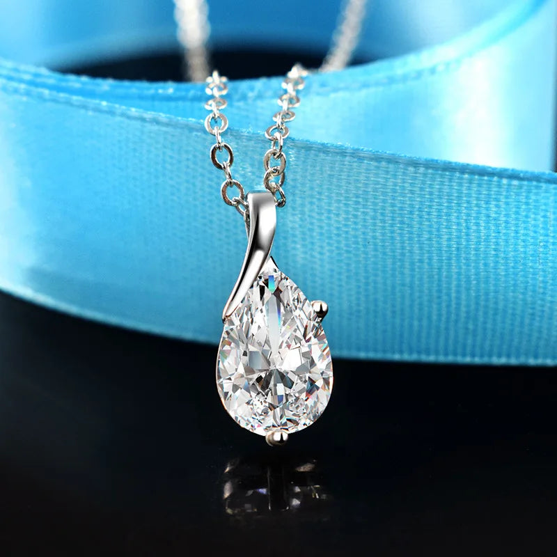 Sterling Silver Angel Tears Crystal Red Pendant Necklace