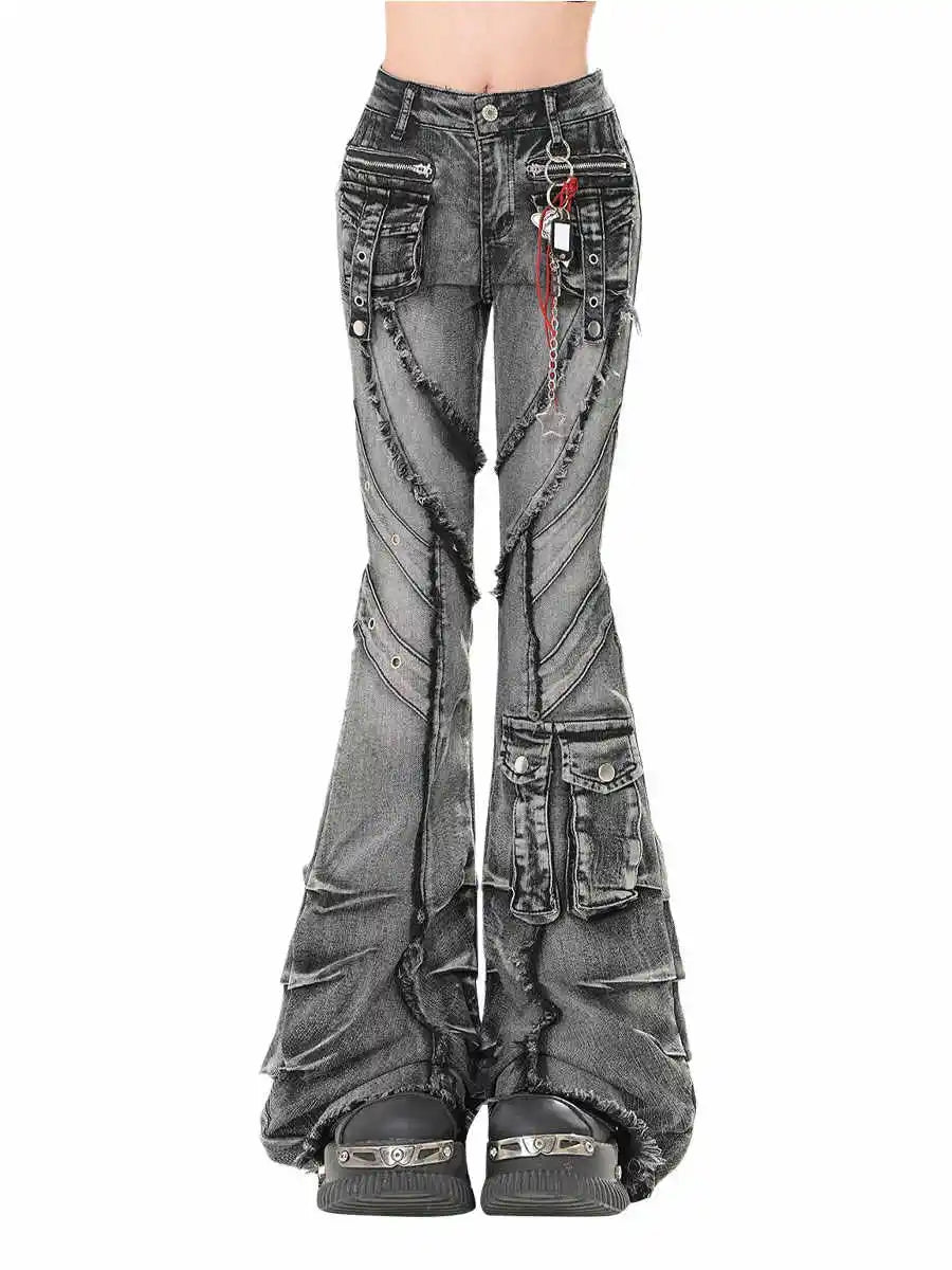 Autumn/Winter Denim Flared Jeans - Bell Bottom Designer Goblin Core Pants