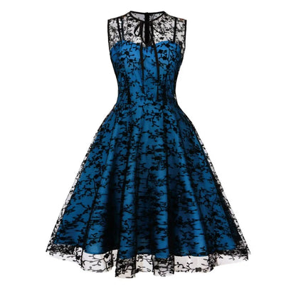2024 New Hepburn Vintage O Neck Mesh A Line Dress.  Bow Embroidery,  Swing A Line 50s 60s Cocktail Party, Medium Length       s