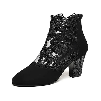 New Fashion Lace-Flower, Round Toe Pumps.  Zipper in back.