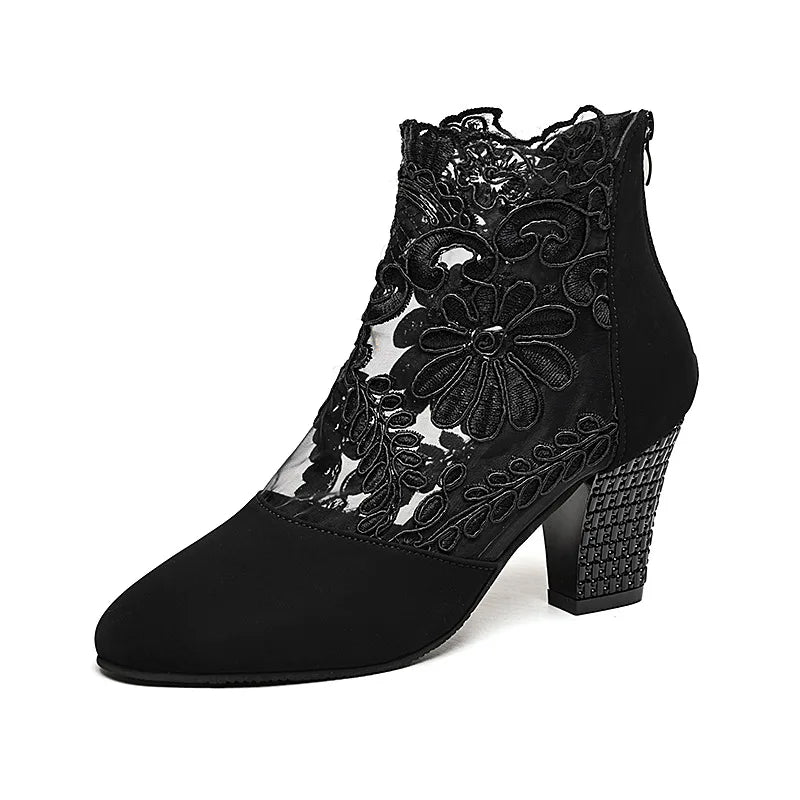 New Fashion Lace-Flower, Round Toe Pumps.  Zipper in back.