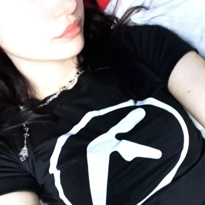 Punk Aphex Twin Print T-Shirt. Oversize Hip Hop Women Streetwear - Crop Top Baby Goth