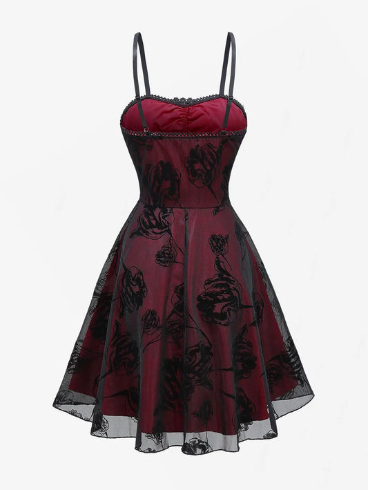 Vintage Gothic Dress.  Applique Layered A Line Cami Dress.  Punk Goth Party Cocktail Dress