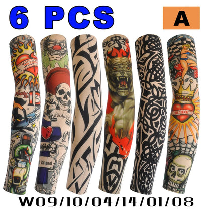 6 PCS Tattoo Sleeve for Men or Women - Anti-Sunburn Sleeve - Elastic Cycling Sleve