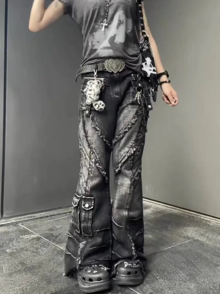 Autumn/Winter Denim Flared Jeans - Bell Bottom Designer Goblin Core Pants