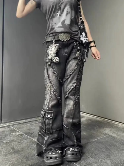 Autumn/Winter Denim Flared Jeans - Bell Bottom Designer Goblin Core Pants