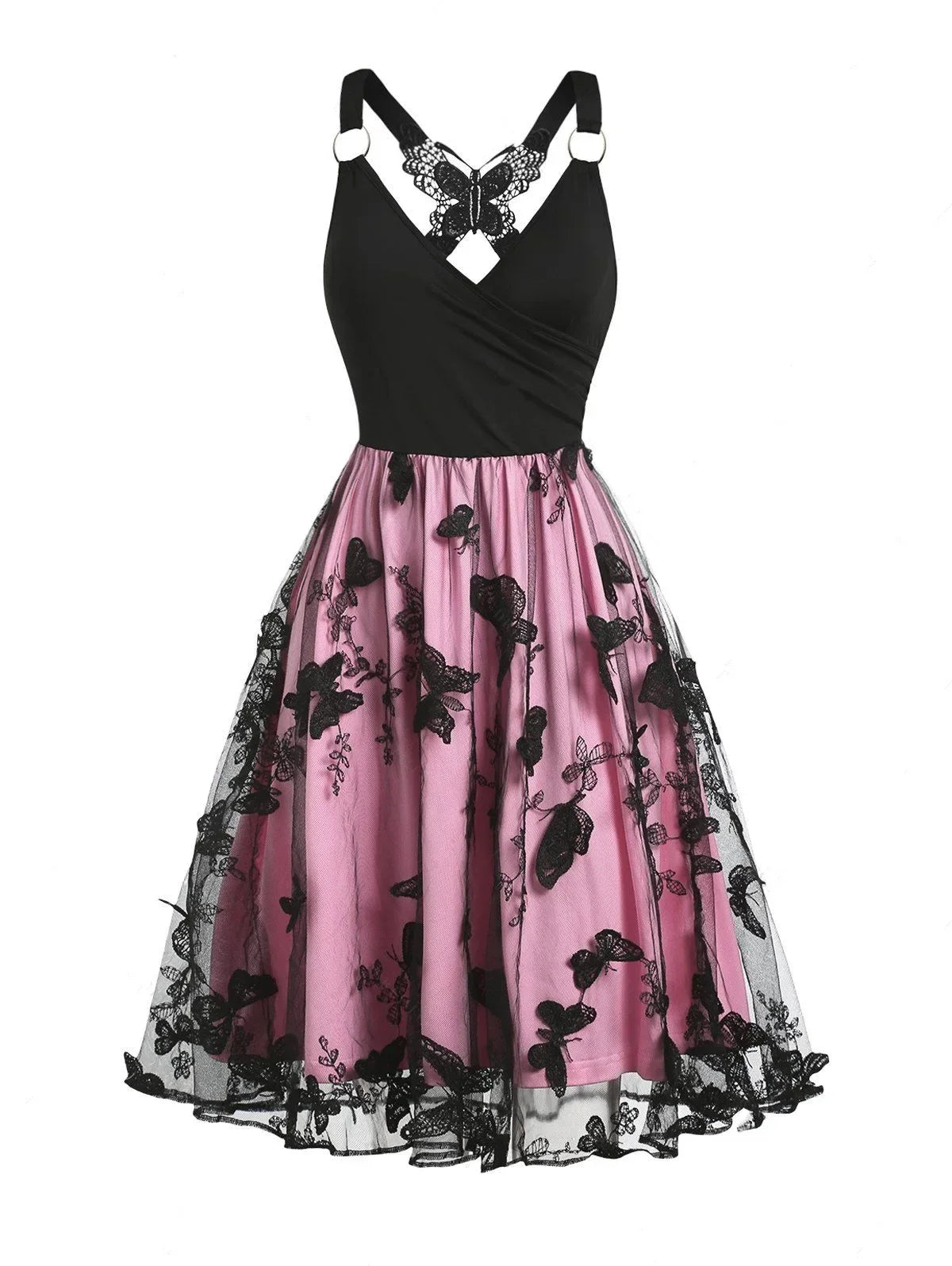 Retro Butterfly Mesh Embroidery Elegant Cocktail Dress. Sexy V Neck Evening Banquet Party Dress Dresses Women