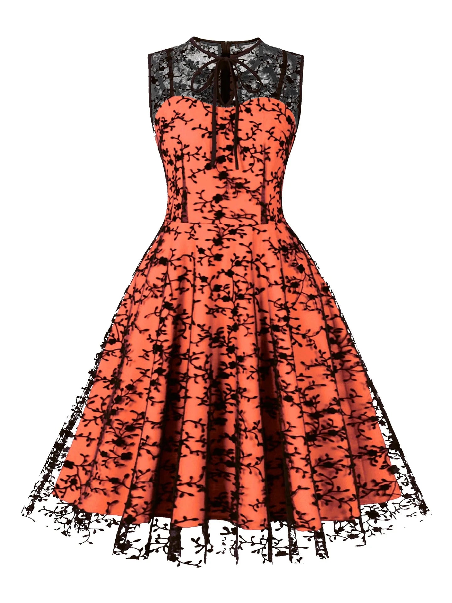 2024 New Hepburn Vintage O Neck Mesh A Line Dress.  Bow Embroidery,  Swing A Line 50s 60s Cocktail Party, Medium Length       s