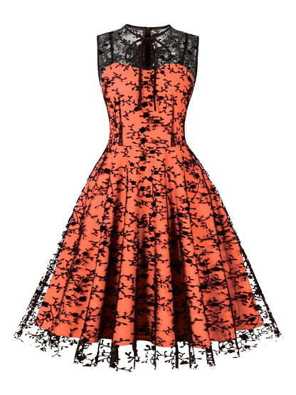 2024 New Hepburn Vintage O Neck Mesh A Line Dress.  Bow Embroidery,  Swing A Line 50s 60s Cocktail Party, Medium Length       s