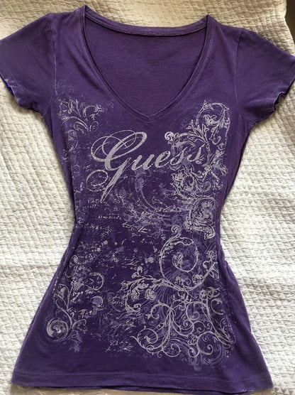 Summer Subculture Vintage Purple Print T-Shirt - American Retro Casual Slim Tee